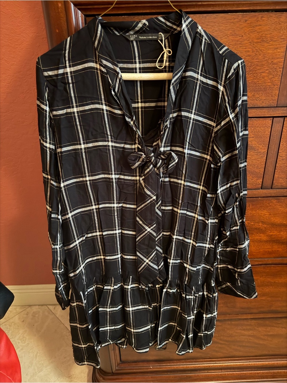 Black Plaid Tie-Front Zara Dress